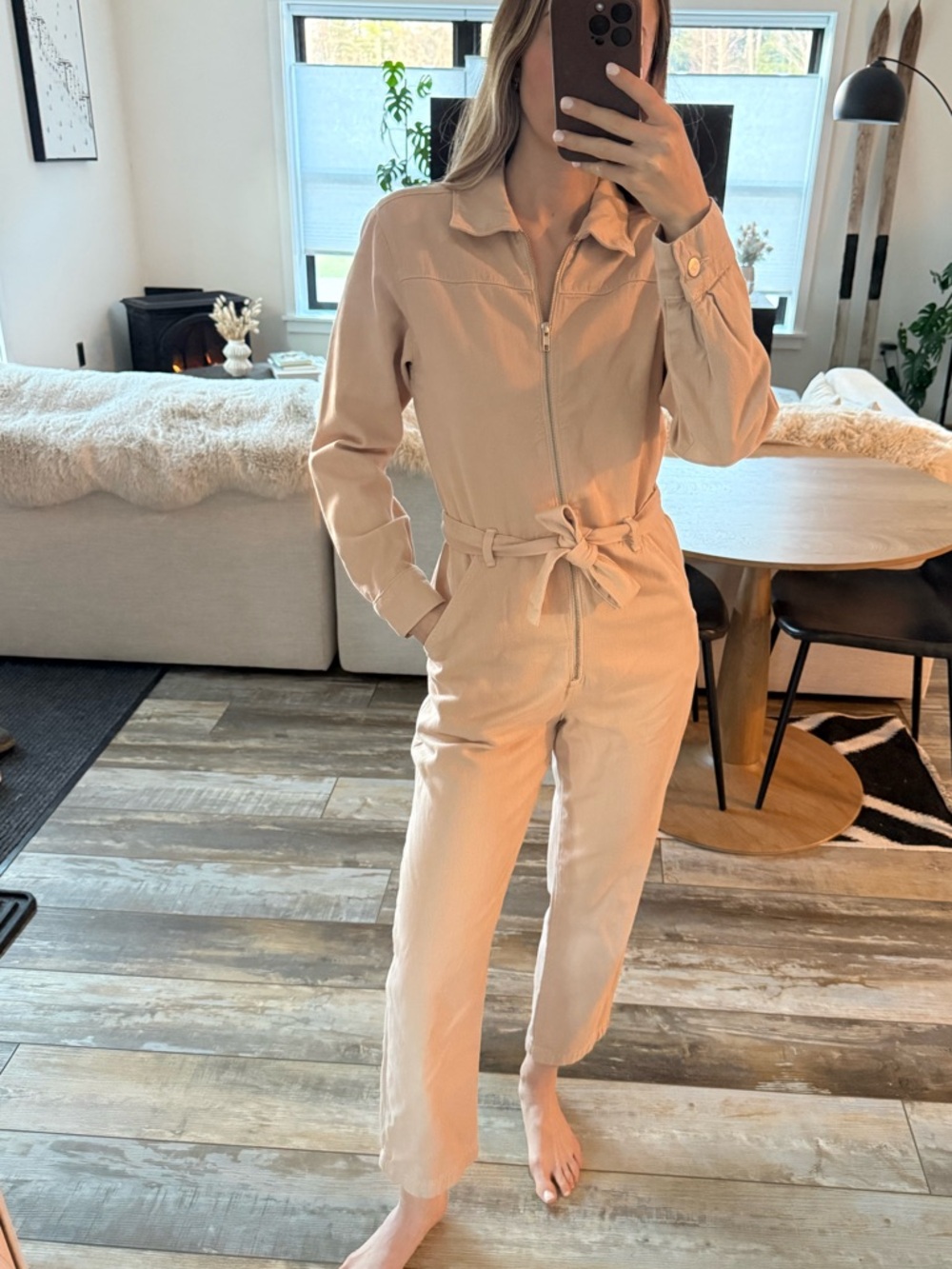 Reformation Beige Utility Tie-Waist Jumpsuit